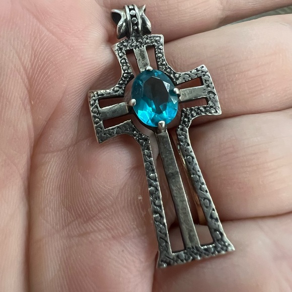 Sterling silver cross with London Blue Topaz
